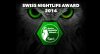 Eule, grüne Augen, weisse Federn, Logo Swiss Nightlife Award 2014