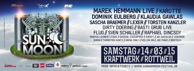 Sund & Moon, LineUp, Samstag, 14.03.15, Marek Hemmann Live, Karotte, Dominik Eulberg, Klaudia Gawlas, Sascha Braemer, Lexer, Torsten kanzler, Dirty Doering, Basti Grub Live, Flug, Sven Schaller, Raphael Dincsoy