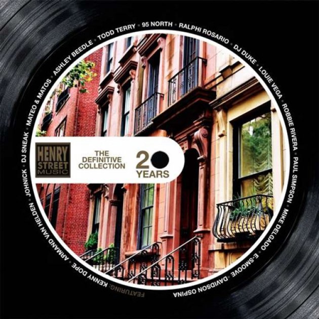 Henry Street Music, The definitive Collection, Mateo & Matos, Ashley Beedle, Todd Terry, 95 North, Ralphi Rosario, DJ Duke, Louie Vega, Robbie Rivera, Paul Simpson, Mike Delgado, E-Smoove, Davidson Ospina, Kenny Dope, Armand Van Helden, Johnick, DJ Sneak, Vinyl Platte, Disk, LP, Häuserfront, rotes Haus, Fenster, Aufgang